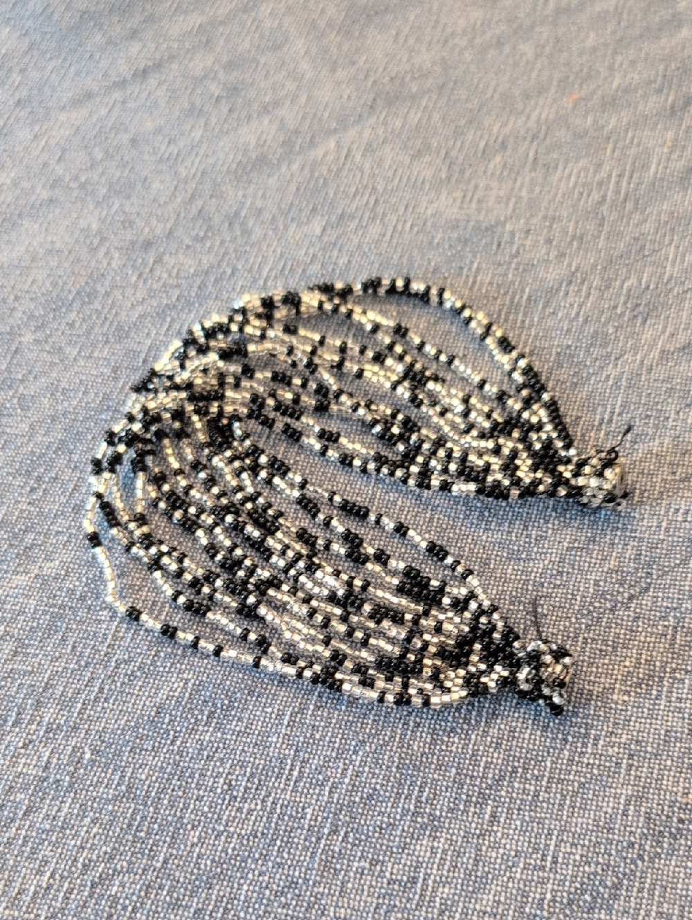 Black & Silver Seed Bead Fringe Bracelet